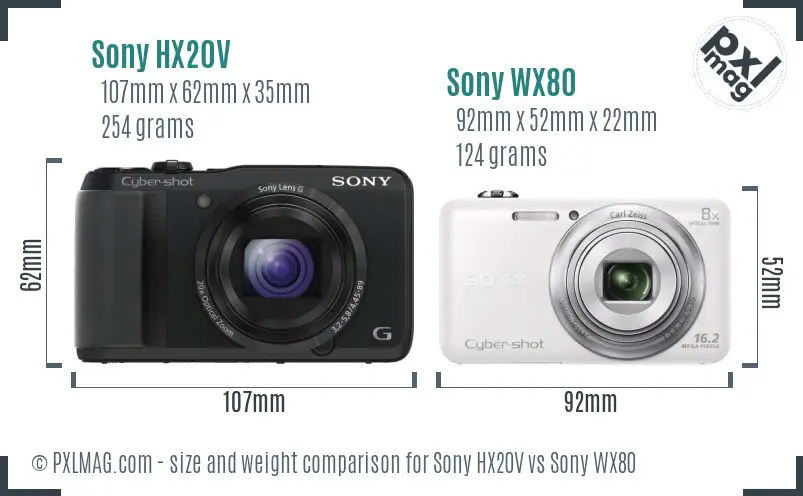 Sony HX20V vs Sony WX80 size comparison