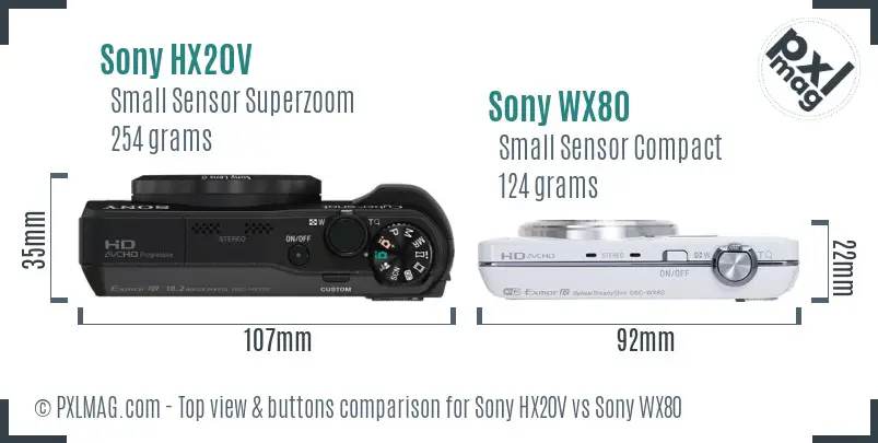 Sony HX20V vs Sony WX80 top view buttons comparison