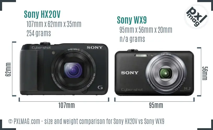 Sony HX20V vs Sony WX9 size comparison