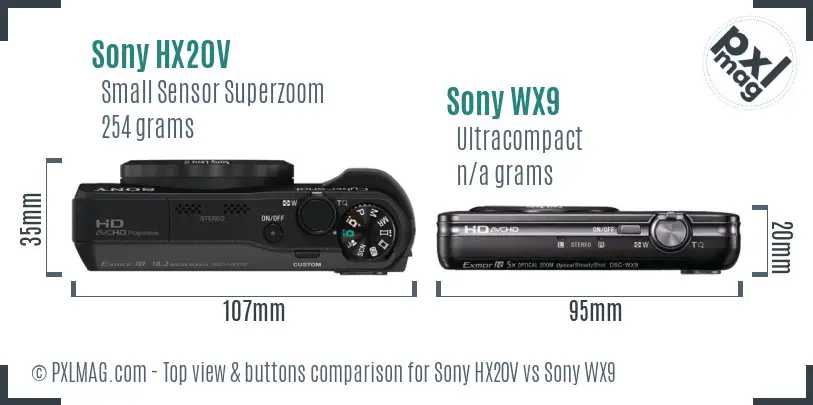 Sony HX20V vs Sony WX9 top view buttons comparison