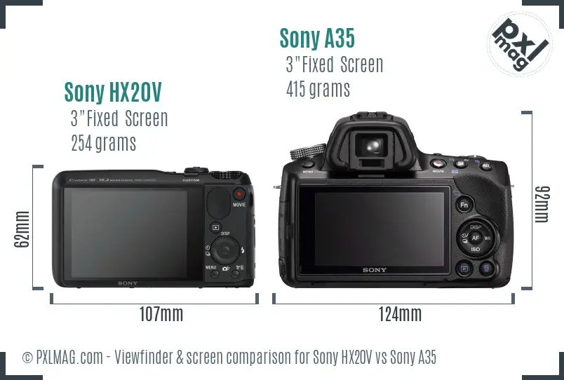 Sony HX20V vs Sony A35 Screen and Viewfinder comparison