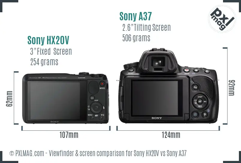Sony HX20V vs Sony A37 Screen and Viewfinder comparison