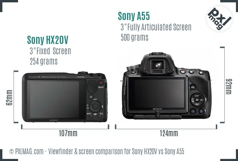 Sony HX20V vs Sony A55 Screen and Viewfinder comparison