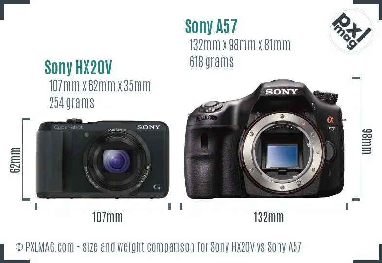 Sony HX20V vs Sony A57 size comparison