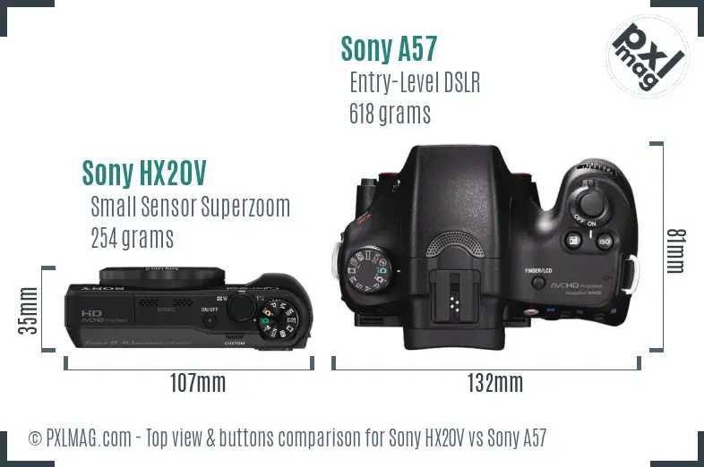 Sony HX20V vs Sony A57 top view buttons comparison