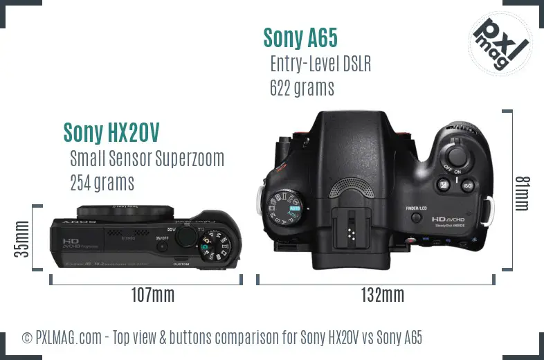 Sony HX20V vs Sony A65 top view buttons comparison