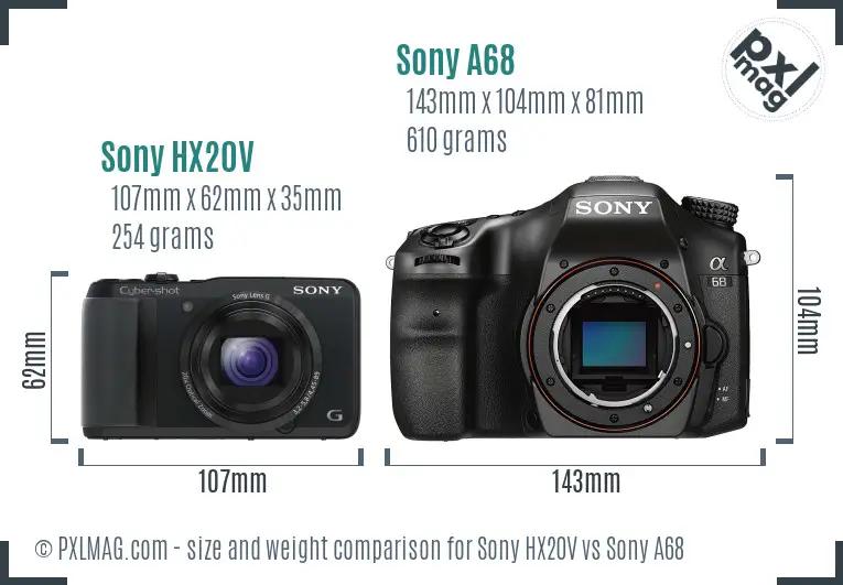 Sony HX20V vs Sony A68 size comparison