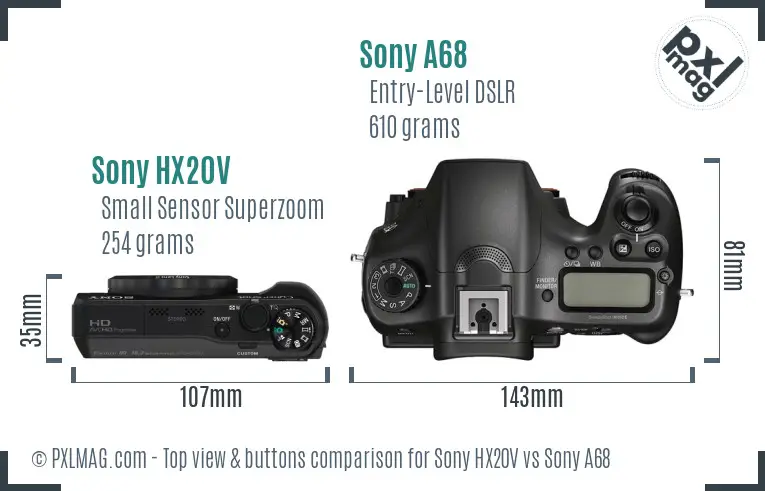 Sony HX20V vs Sony A68 top view buttons comparison
