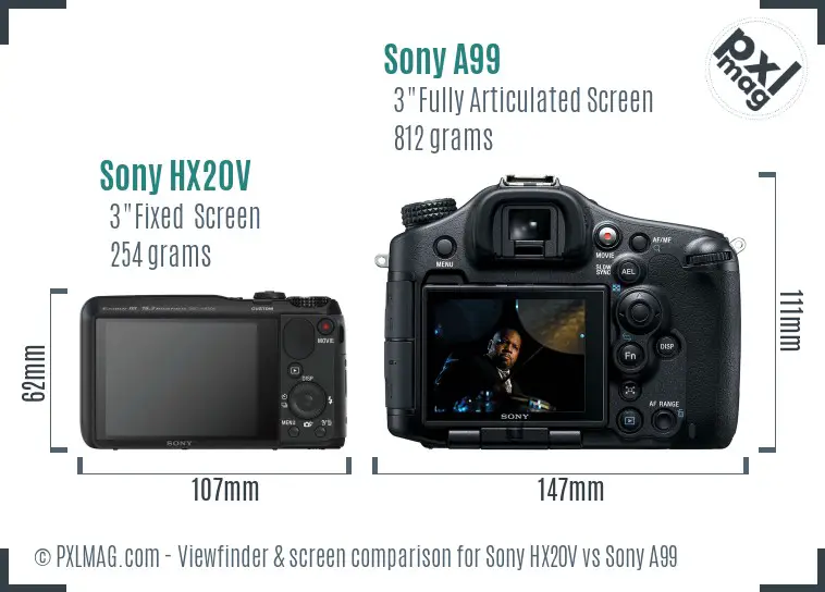 Sony HX20V vs Sony A99 Screen and Viewfinder comparison