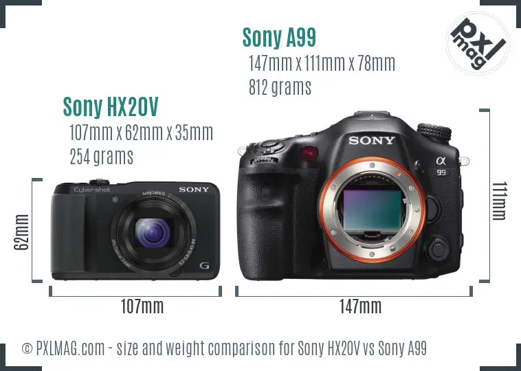 Sony HX20V vs Sony A99 size comparison