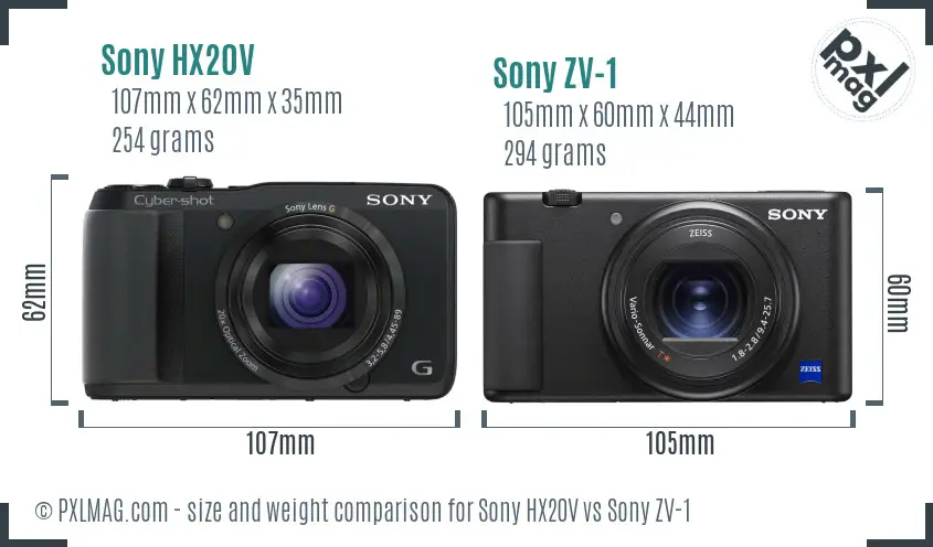 Sony HX20V vs Sony ZV-1 size comparison