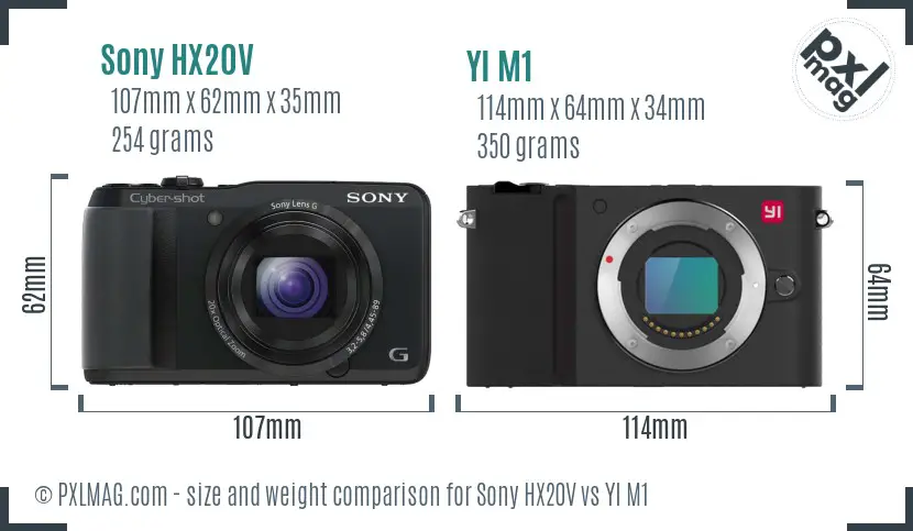 Sony HX20V vs YI M1 size comparison