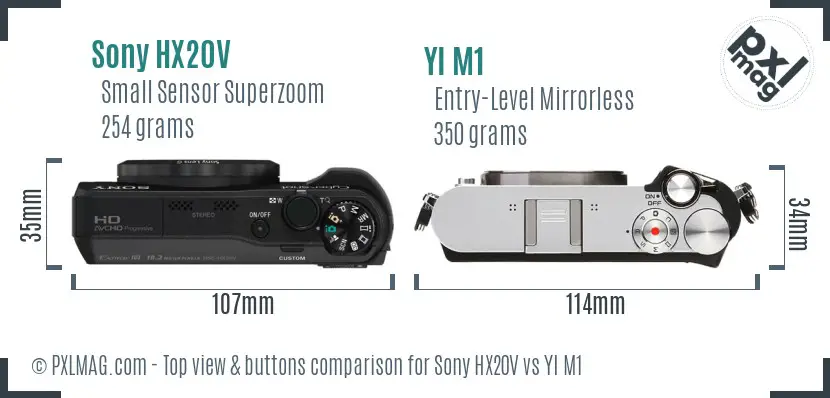 Sony HX20V vs YI M1 top view buttons comparison
