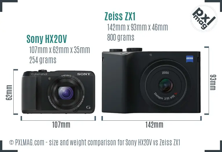 Sony HX20V vs Zeiss ZX1 size comparison