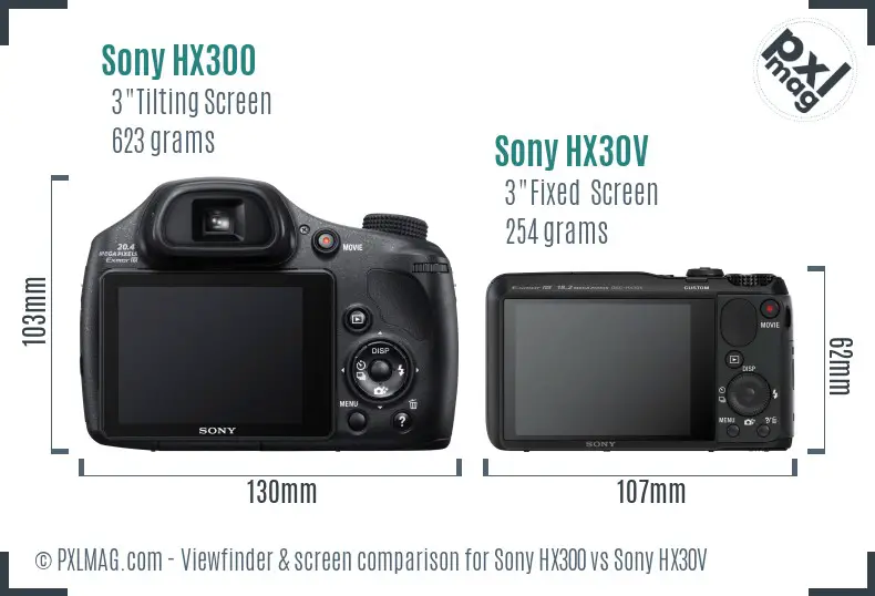 Sony HX300 vs Sony HX30V Screen and Viewfinder comparison