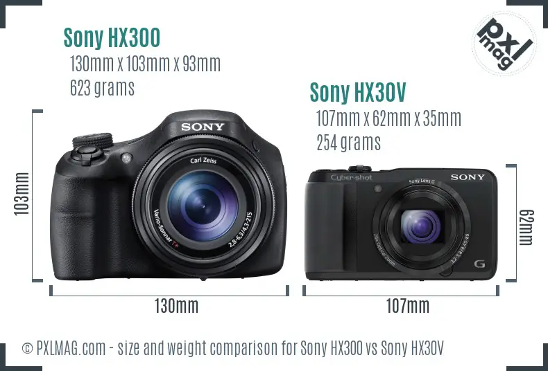 Sony HX300 vs Sony HX30V size comparison