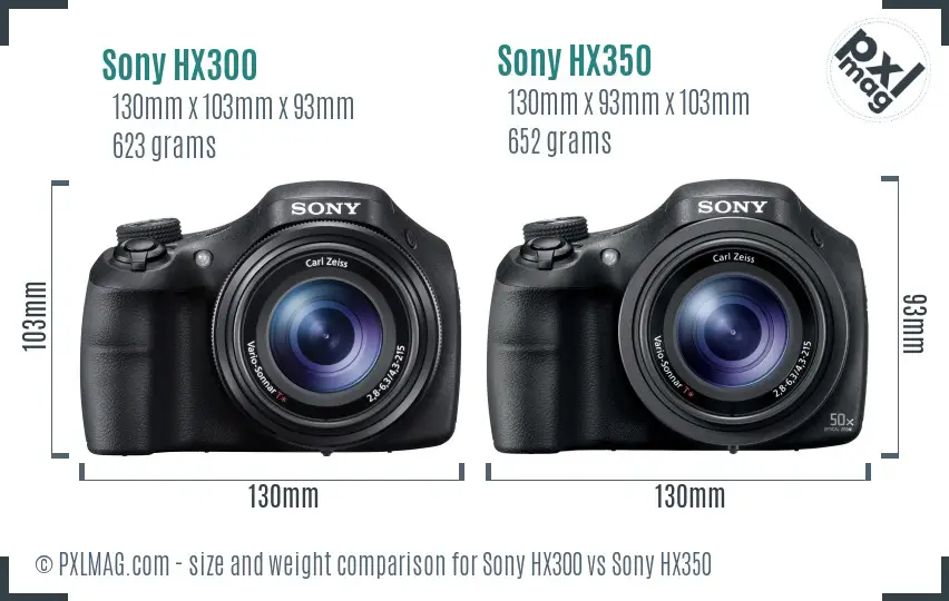 Sony HX300 vs Sony HX350 size comparison