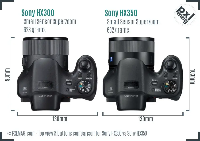 Sony HX300 vs Sony HX350 top view buttons comparison