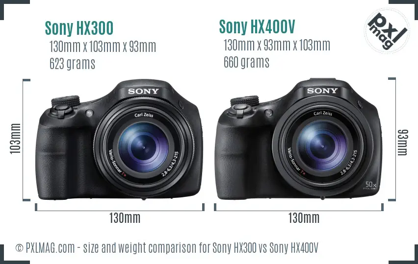 Sony HX300 vs Sony HX400V size comparison
