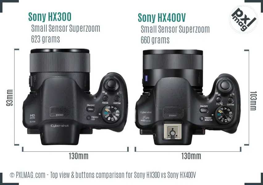 Sony HX300 vs Sony HX400V top view buttons comparison
