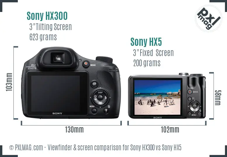 Sony HX300 vs Sony HX5 Screen and Viewfinder comparison