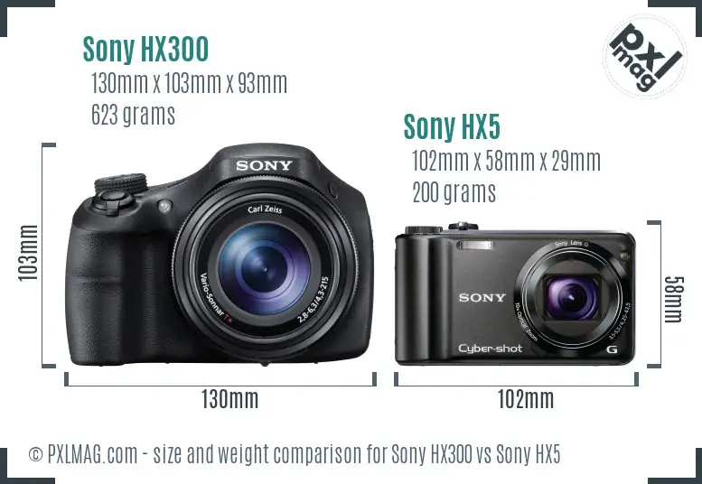 Sony HX300 vs Sony HX5 size comparison