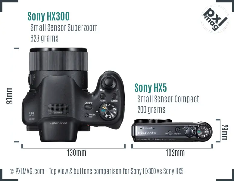 Sony HX300 vs Sony HX5 top view buttons comparison