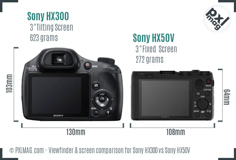 Sony HX300 vs Sony HX50V Screen and Viewfinder comparison