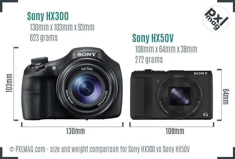 Sony HX300 vs Sony HX50V size comparison
