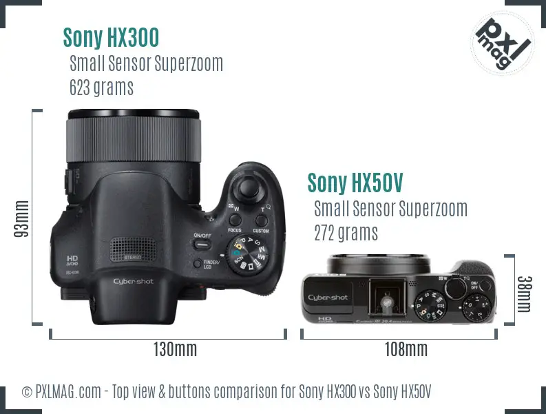 Sony HX300 vs Sony HX50V top view buttons comparison
