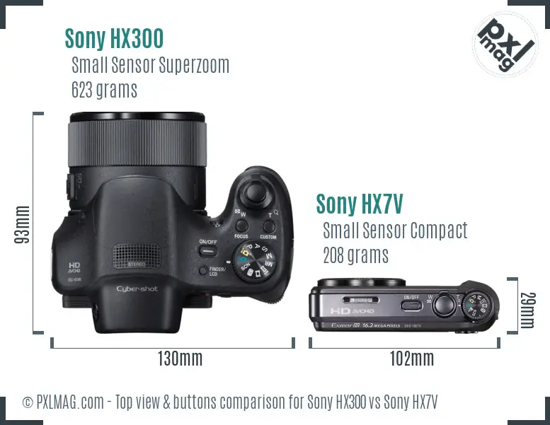 Sony HX300 vs Sony HX7V top view buttons comparison