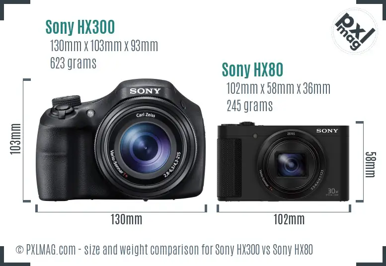 Sony HX300 vs Sony HX80 size comparison