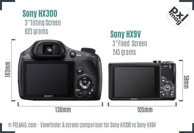 Sony HX300 vs Sony HX9V Screen and Viewfinder comparison