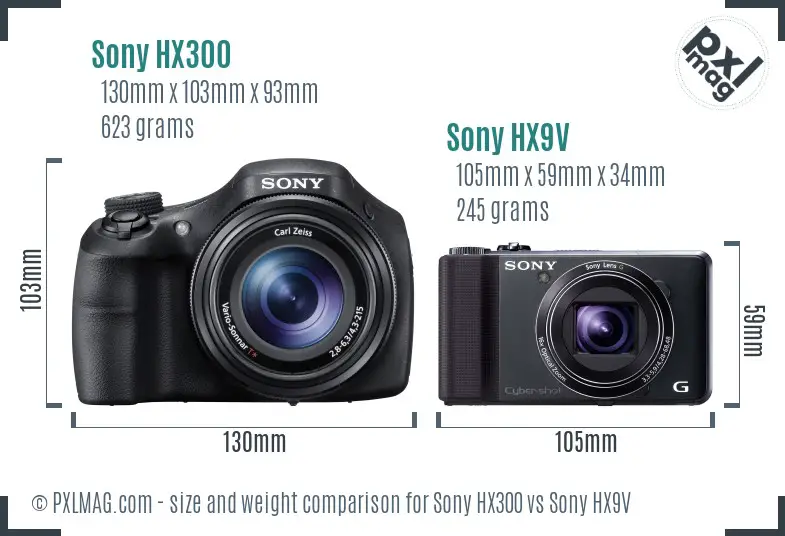 Sony HX300 vs Sony HX9V size comparison