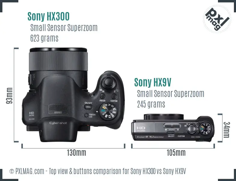 Sony HX300 vs Sony HX9V top view buttons comparison