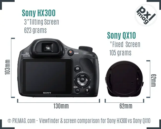 Sony HX300 vs Sony QX10 Screen and Viewfinder comparison