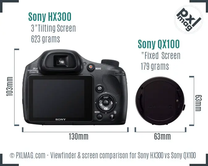Sony HX300 vs Sony QX100 Screen and Viewfinder comparison