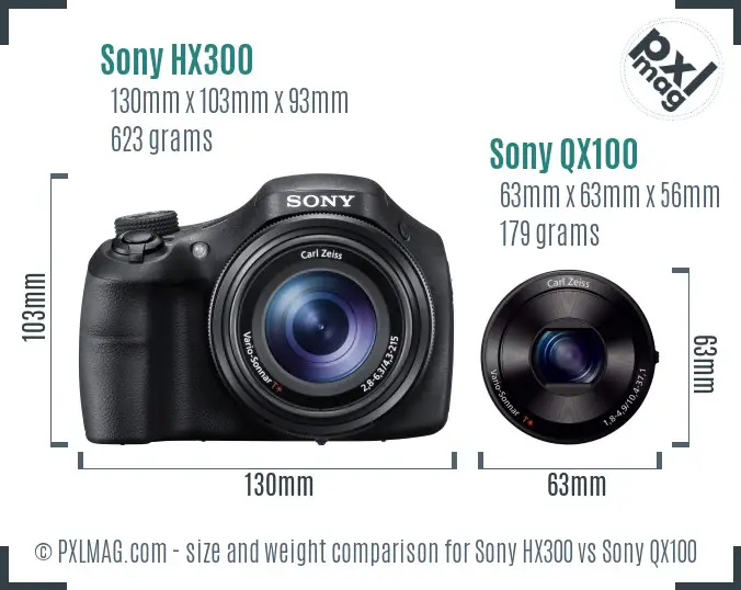Sony HX300 vs Sony QX100 size comparison