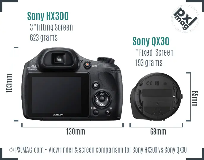 Sony HX300 vs Sony QX30 Screen and Viewfinder comparison