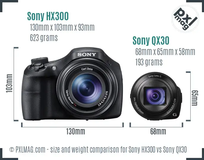 Sony HX300 vs Sony QX30 size comparison