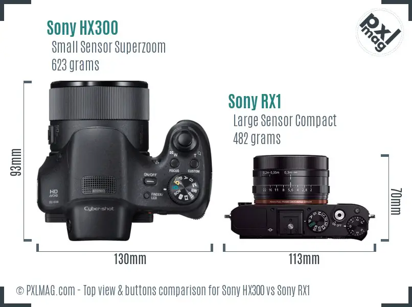 Sony HX300 vs Sony RX1 top view buttons comparison