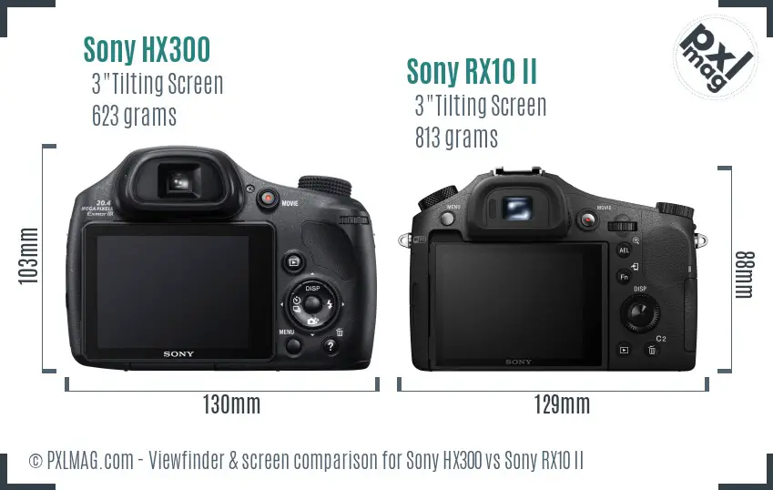 Sony HX300 vs Sony RX10 II Screen and Viewfinder comparison