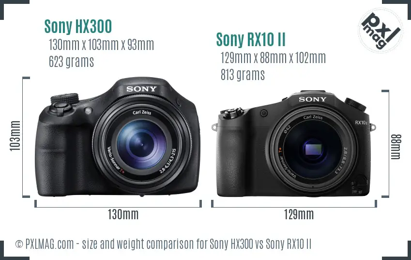 Sony HX300 vs Sony RX10 II size comparison