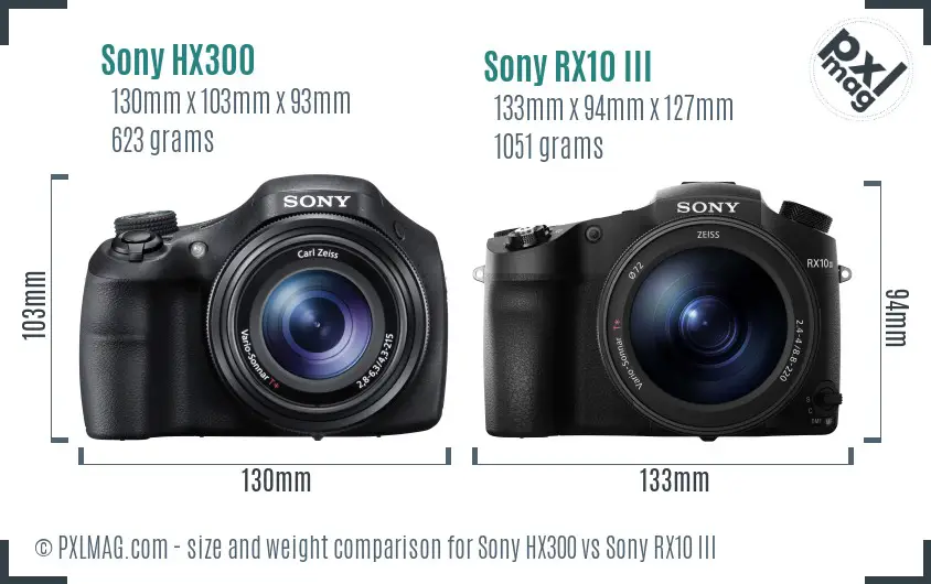 Sony HX300 vs Sony RX10 III size comparison