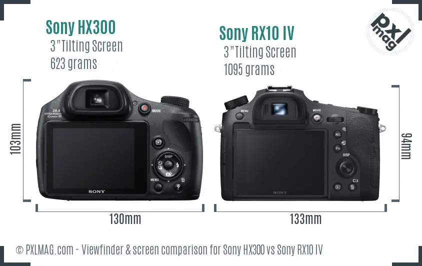 Sony HX300 vs Sony RX10 IV Screen and Viewfinder comparison