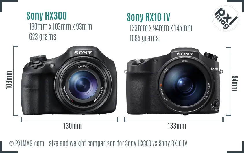 Sony HX300 vs Sony RX10 IV size comparison