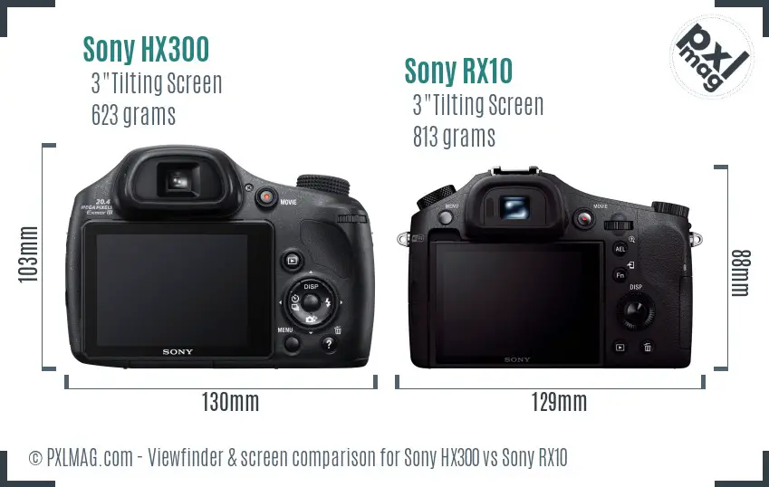 Sony HX300 vs Sony RX10 Screen and Viewfinder comparison