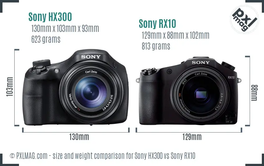 Sony HX300 vs Sony RX10 size comparison