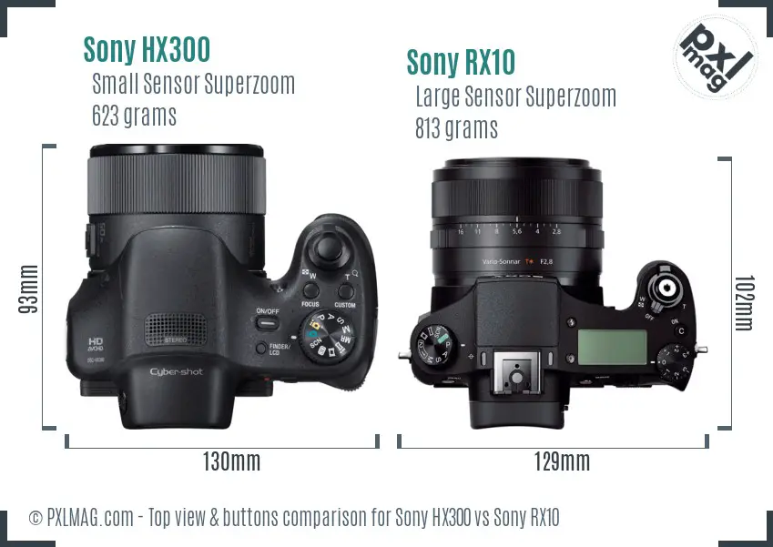 Sony HX300 vs Sony RX10 top view buttons comparison
