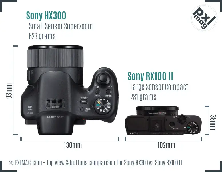 Sony HX300 vs Sony RX100 II top view buttons comparison